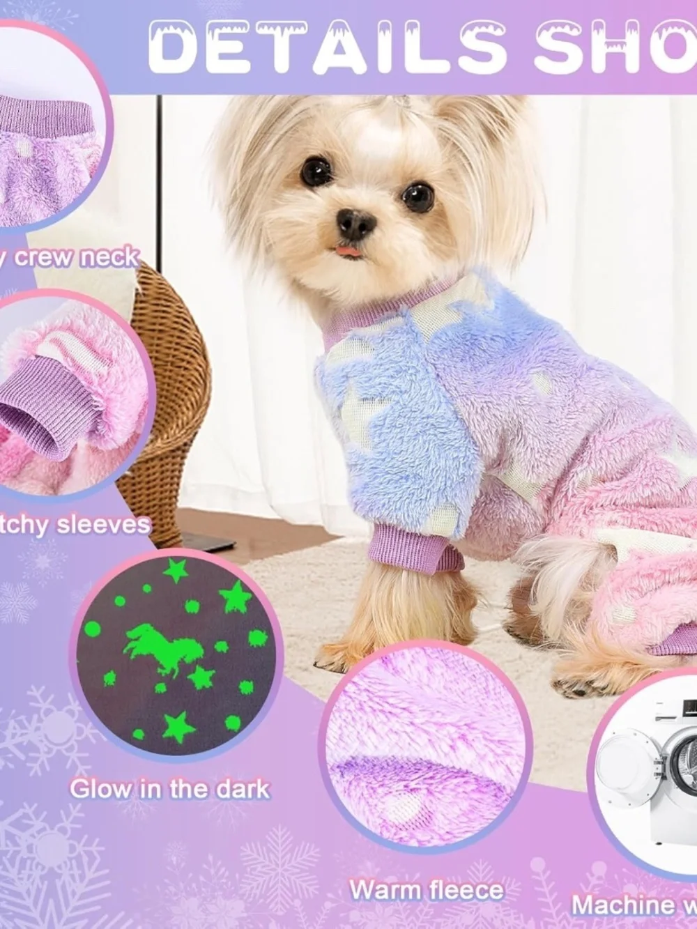 Pink Glow in the Dark Dog Pajamas XXXS Soft Fleece Puppy Jumpsuit NWT